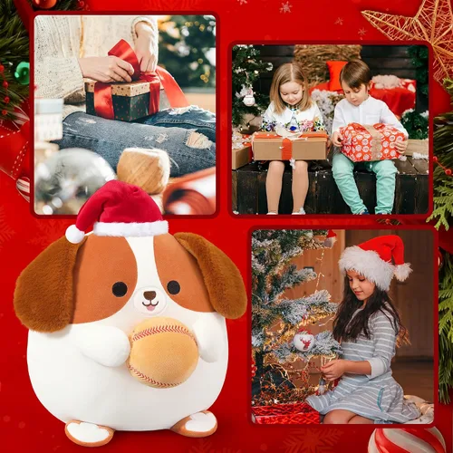 Vista 5 de Onsoyours Animal de Peluche Original de Perro Beagle Navideño con Gorro de Béisbol de Santa - Juguete de Peluche de Cachorro Deportivo Suave de 12