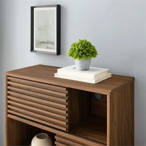 Vista 8 de Modway Render Soporte de Gabinete de Almacenamiento y Exhibición de Tres Niveles, Nogal