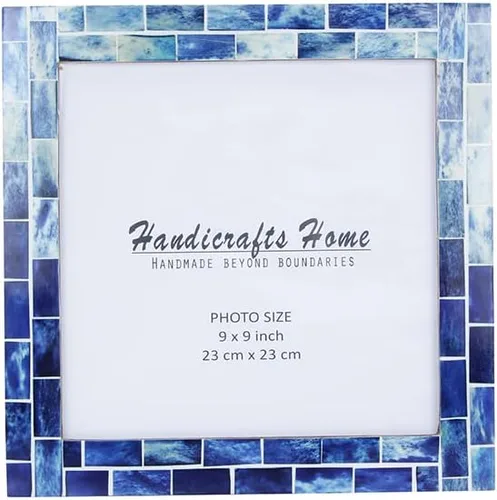 Vista 21 de Handicrafts Home Marco de fotos azul, marco de fotos hecho a mano con incrustaciones de hueso de 5 x 7 pulgadas, patrón índigo mosaico, marco azul