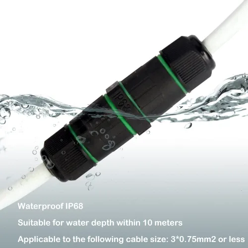 Vista 5 de Caja de conexiones de 3 pines al aire libre IP68 impermeable conector de cable eléctrico, caja de cable de alimentación externa adecuada para vallas