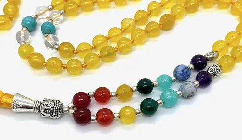 Vista 2 de Collares energizados de 7 chakras mala anudados a mano, 108 cuentas mala Japa mala Cuentas de oración budista Cuentas de meditación Cristales