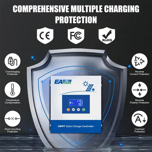 Vista 2 de POWLAND 60A Controlador de carga solar MPPT, 12V/24V/36V/48V Auto, Regulador de pantalla LCD de entrada máxima 150V Controlador de carga inteligente