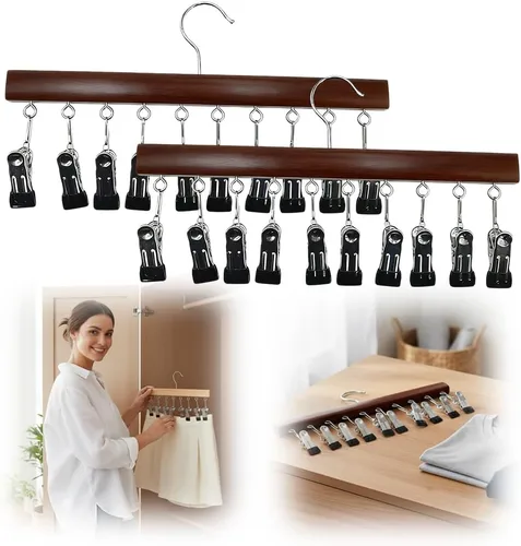 Vista 7 de Organizador de leggings para armario, perchas para pantalones con 10 clips, gancho de almacenamiento para ropa y sombreros, organizador colgante