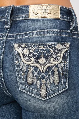 Vista 4 de Miss Me Jeans de invierno de tiro medio para mujer con corte de bota adornados