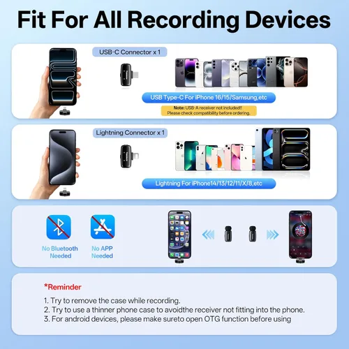 Vista 6 de Mini micrófono inalámbrico Lavalier para iPhone, iPad, Android, reducción de ruido y silencio, funda de carga de 33 horas, cambiador de voz AI