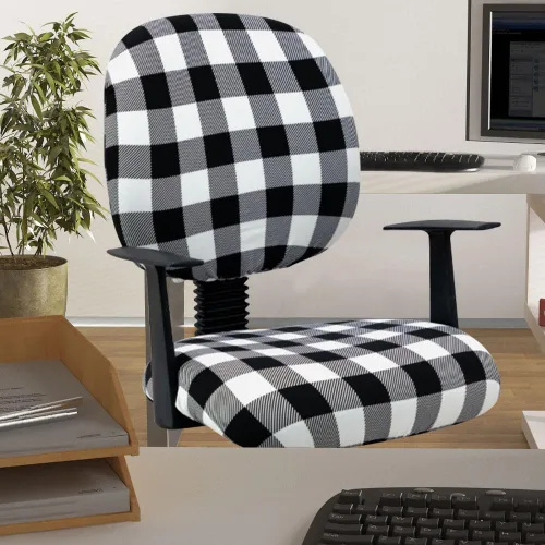Vista 6 de Fundas para silla de oficina a cuadros blancos y negros, fundas elásticas para silla de oficina, protector de elastano lavable, funda de tela