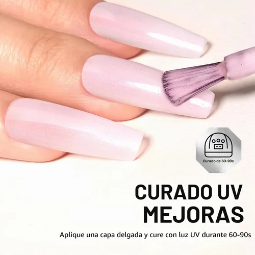 Vista 3 de MelodySusie - Esmalte de uñas en gel con brillo perla rosa brillante, 0.5 fl oz, efecto hilo, con acabado de concha rosa brillante, UV LED