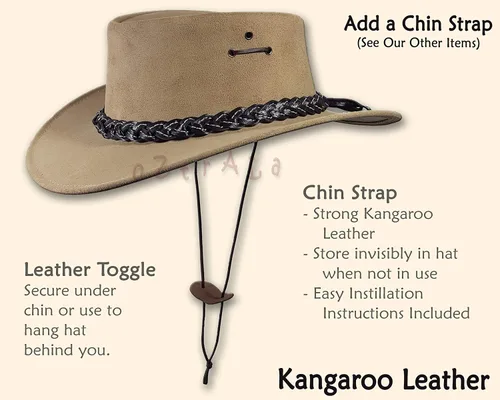 Vista 7 de Oztrala Sombrero de cuero de búfalo australiano Outback Western Cowboy Mesh para hombres y mujeres niños Jacaru negro, marrón tostado HLBS HLBB