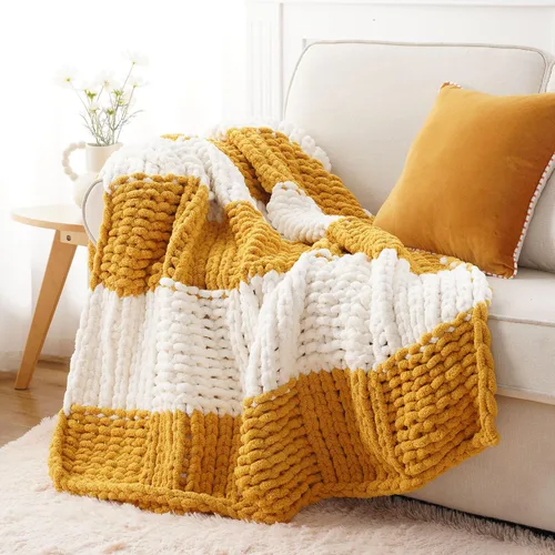 Vista 16 de Battilo - Manta de punto grueso de cachemira beige y crema, manta suave y gruesa de chenilla, manta de crochet de punto trenzado hecha a mano