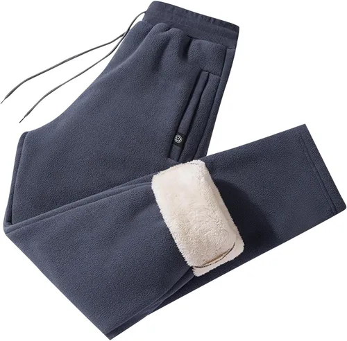 Vista 2 de Pantalones de forro polar pesado para hombre, pantalones casuales con forro de sherpa de invierno, pantalones casuales sólidos gruesos y cálidos