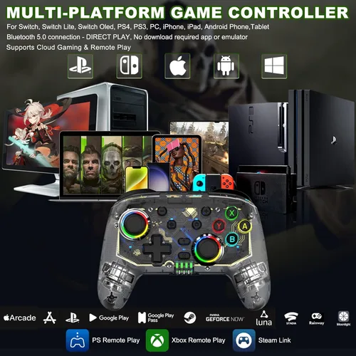 Vista 2 de arVin Switch Controller, Wireless Switch Pro Controllers for SwitchLiteOLEDPS4PS3PCiOSAndroid Remote Gaempad Joystick with 9-Colors RGB Light6-Axis