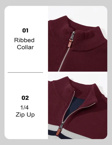 Vista 35 de MAGCOMSEN Suéteres de algodón con cremallera de 1/4 para hombre, suéter tipo polo, a rayas, para otoño e invierno, sudaderas cálidas