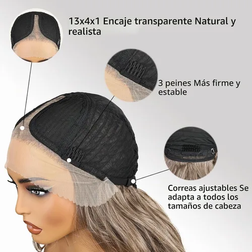Vista 5 de FABELLE - Peluca de cabello sintético rubio ceniza con encaje frontal de 13