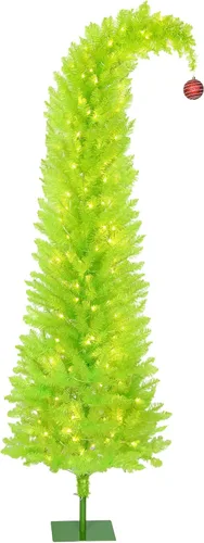 Vista 11 de HOMCOM Árbol de Navidad caprichoso de 5 pies con bola roja preiluminada Verde
