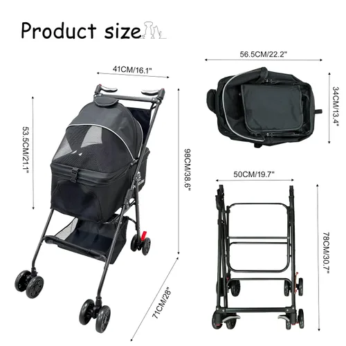 Vista 7 de Cochecito para mascotas extra grande, carrito para mascotas para correr y viajar con cubierta climática, cochecito para gatos y perros para mascotas