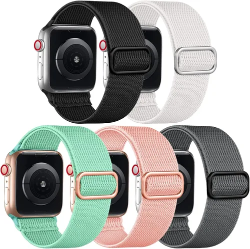 Vista 21 de Adorve - Correa elástica compatible con correas de Apple Watch para hombres Negro/Rosa arena/Verde pino/Starlight/Leopardo