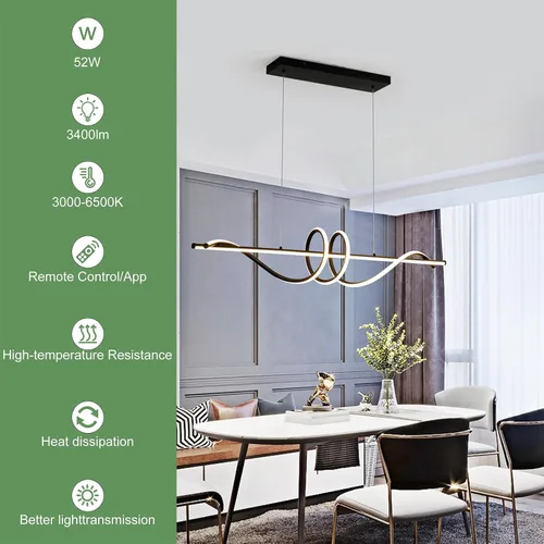 Vista 2 de Jaycomey Lámpara LED moderna para comedor, 52 W, regulable, moderna, lineal, con control remoto, 3000K a 6500K, lámpara de techo ajustable para isla
