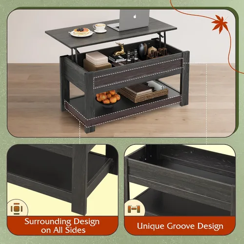 Vista 7 de WLIVE - Mesa de café, mesa de centro de 39" con parte superior elevada, compartimento oculto y estante de almacenamiento para sala de estar