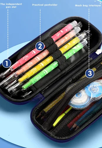 Vista 5 de Estuche para lápices de astronauta 3D para niños y niños, caja impermeable con compartimentos para bolígrafos (azul oscuro)