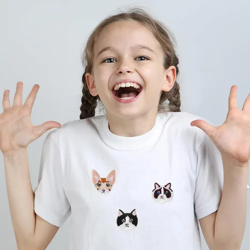 Vista 4 de 14 parches de gato para planchar para ropa, no tóxico, para coser en apliques bordados, parche pequeño para mochila, cuello, vestido, falda, jeans