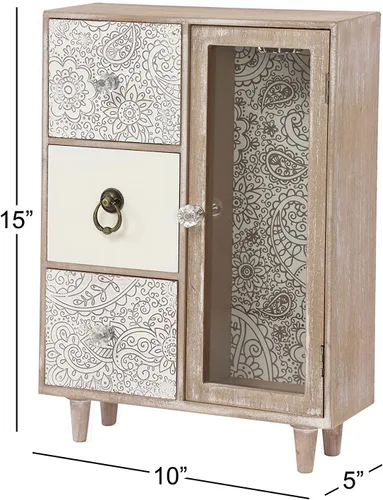 Vista 6 de Deco 79 Joyero floral de madera de 3 cajones 11 x 5 x 15 pulgadas marrón claro
