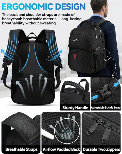 Vista 5 de ProEtrade Mochila de viaje extra grande para portátil, antirrobo, para escuela y negocios, con puerto de carga USB, para portátil de 17 pulgadas