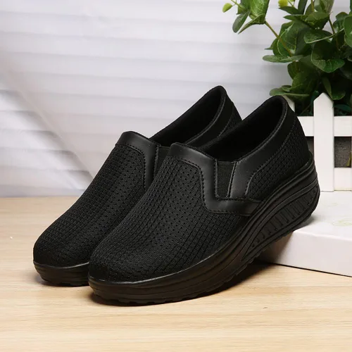 Vista 3 de L LOUBIT Zapatos de cuña para mujer, zapatillas de malla transpirable, zapatos cómodos para caminar