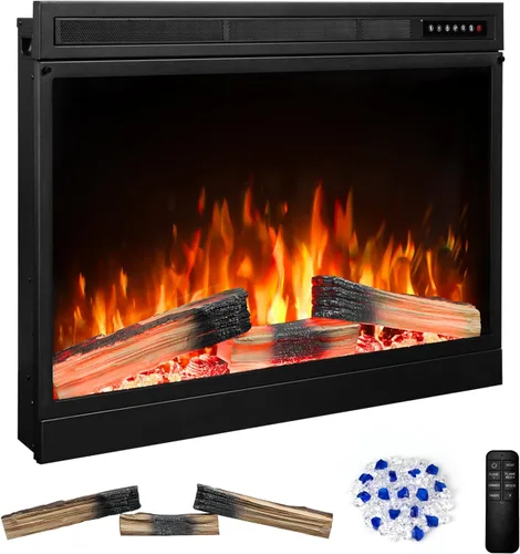 Vista 13 de 36" Electric Fireplace Insert, 5 Flame/12 Log Colors, 5 Speeds, 50-99°F