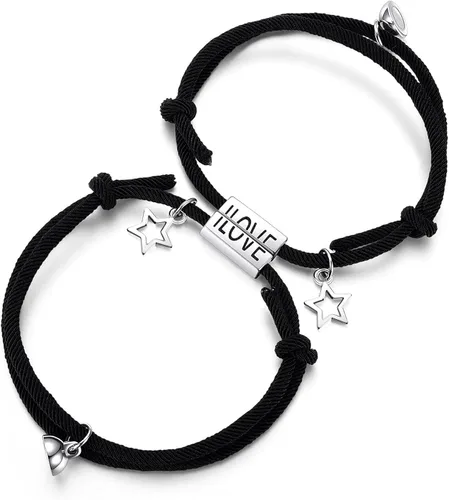 Vista 2 de BOPREINA 2pcs Magnetic Couple Bracelet Mutual Attraction Rope Braided Couple Bracelets Eternal Love Forever Connecting Relationship Jewelry Gifts