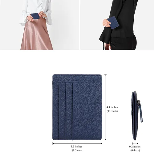 Vista 3 de VISOUL Soporte delgado para tarjetas de crédito para mujer, bloqueo RFID, cartera pequeña de cuero para mujer con bolsillo para monedas