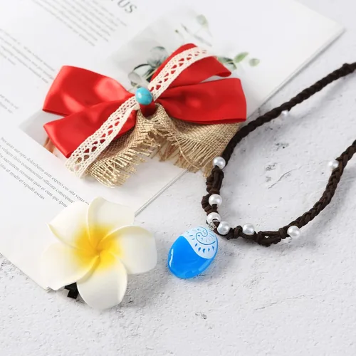 Vista 4 de Accesorios de disfraz de princesa para mujer, collar de lazo de pelo rojo, clips de flores, juego de roles