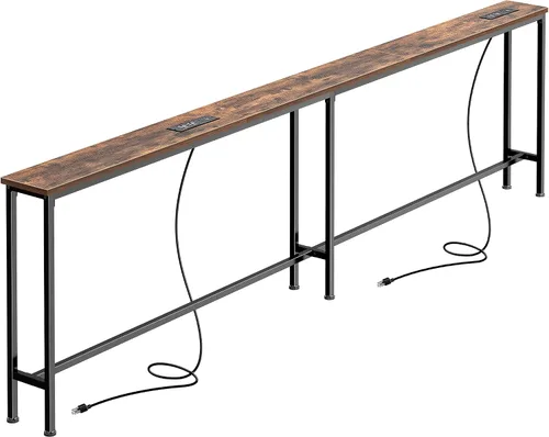 Vista 24 de SUPERJARE - Mesa de sofá de 79 pulgadas con 2 tomas de corriente y puertos USB-C, mesa consola estrecha de 5.9 pulgadas con almacenamiento, mesa
