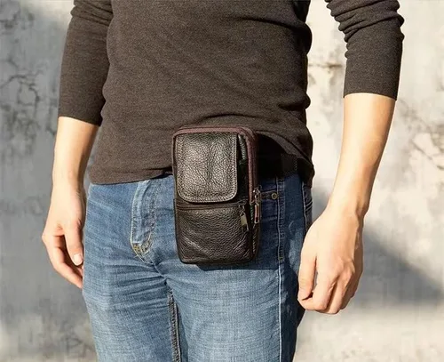 Vista 6 de Bolsa de hombro de cuero para hombre, bolsa de cintura para teléfono, bolsa de negocios con correa ajustable