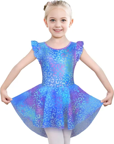 Vista 21 de iLover Vestido de leotardo clásico con tutú y mangas con volantes para niñas, para danza, gimnasia y ballet Negro