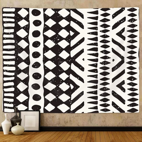 Vista 9 de Tapiz africano de tela de barro, arte para colgar en la pared, diseño tribal afrocéntrico étnico bohemio con elementos geométricos, tapices