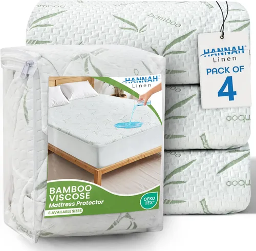 Vista 10 de Hannah Linen Protector de colchón de bambú, 100% impermeable, funda de colchón individual – Funda de colchón de bolsillo profundo ajustable de hasta