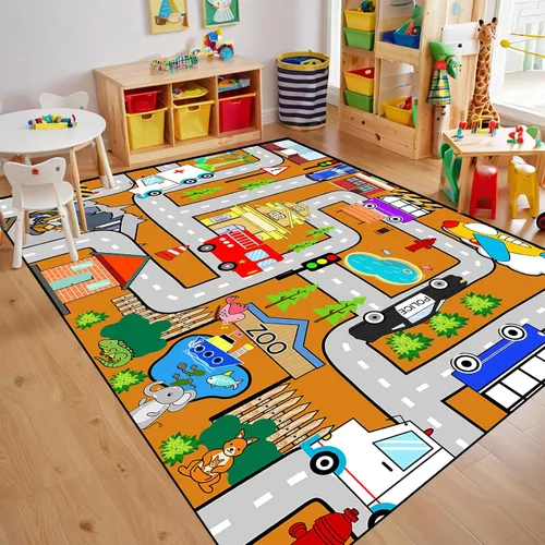 Vista 13 de Alfombra de juego para niños, alfombra de coche para niños, tapete de automóvil con mapa de vida de la ciudad para niños, juguete educativo