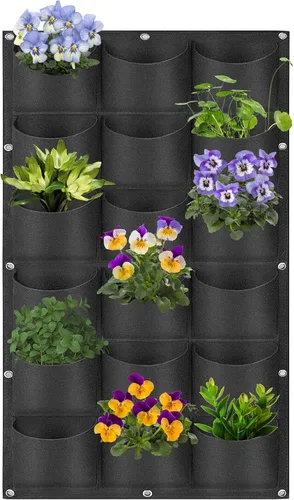 Vista 14 de Bolsas colgantes para macetas con 12 bolsillos, bolsas de cultivo verticales para colgar en la pared, macetas de jardín de hierbas para interiores