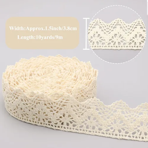 Vista 2 de IDONGCAI Borde de encaje de ganchillo de 1.5 pulgadas, borde triangular Beige
