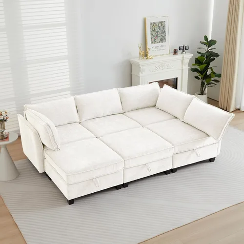 Vista 23 de ORRD Juego de sofá modular esquinero de gran tamaño, sofá convertible en forma de L con almacenamiento, sofá modular de 8 plazas con otomanas y Beige