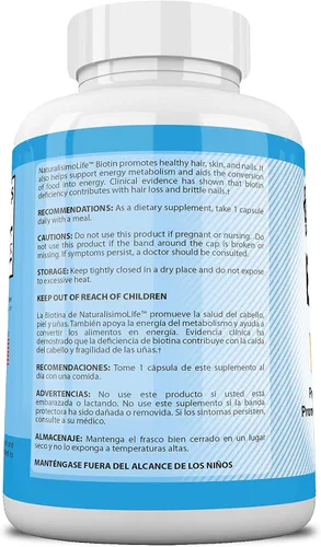 Vista 3 de Biotina 10,000 mcg de alta potencia - Cabello natural, piel, uñas y metabolismo 120 cápsulas