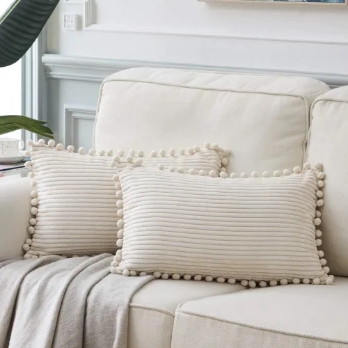 Vista 35 de Fancy Homi Juego de 2 fundas de almohada decorativas negras de 12 x 12 pulgadas con pompones para sofá y cama, decoración moderna de estilo bohemio