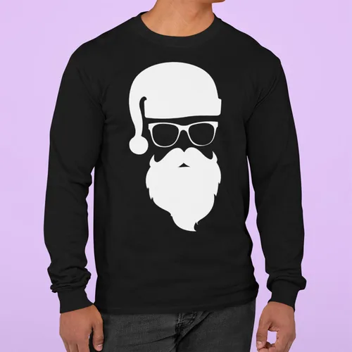 Vista 3 de shop4ever Camiseta de Manga Larga de Navidad de Papá Noel Hipster con Gafas de Sol Negro