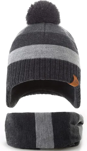 Vista 5 de AHAHA Gorro de invierno para niños con orejeras con forro polar mejorado para esquiar