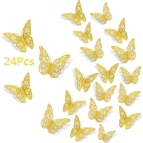 Vista 14 de Calcomanías de pared de mariposa 3D, 72 unidades, 3 tamaños, 3 estilos, calcomanías de pared metálicas extraíbles, calcomanías de pared para nevera