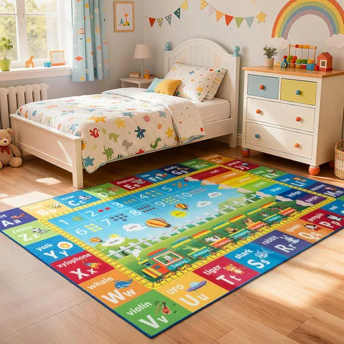 Vista 4 de ST. BRIDGE Alfombra Educativa para Niños para Sala de Juegos 3x5 Pies, Alfombra de Juego Antideslizante con Alfabeto ABC, Números y Animales