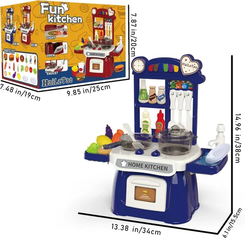 Vista 5 de Juego de cocina para niños pequeños con sonido y luz, juego de comida de cocina de simulación, juego de cocina para niños, fregadero de juego