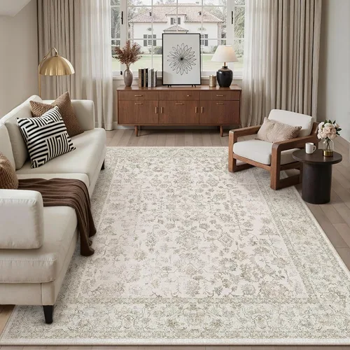 Vista 25 de PureCozy Alfombra de área beige de 2 x 3 pulgadas, lavable, vintage, pequeña, para entrada, cocina, suave, retro, floral, de pelo bajo, tapete