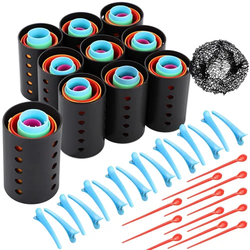 Vista 15 de WILLBOND El juego de 141 rodillos para el cabello incluye rodillos de plástico con alfileres y clips (azul bebé)