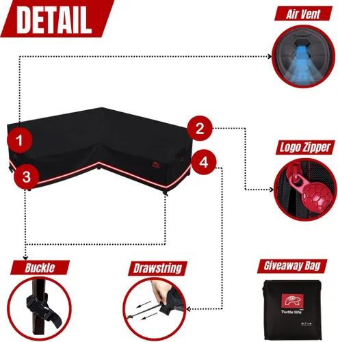 Vista 4 de Turtle Life Funda para sofá modular de patio, resistente a los rayos UV, resistente al agua, antidecoloración, en forma de V, color negro, 70